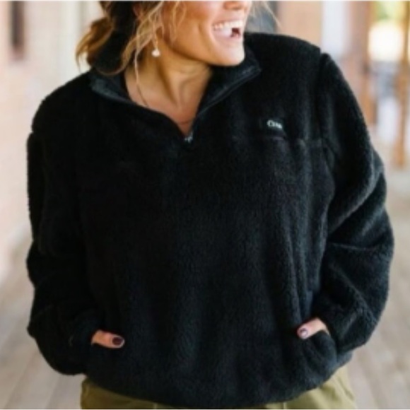 ZYIA Tops - Zyia Active Sherpa Pullover Quarter Zip Black Fleece Size Large